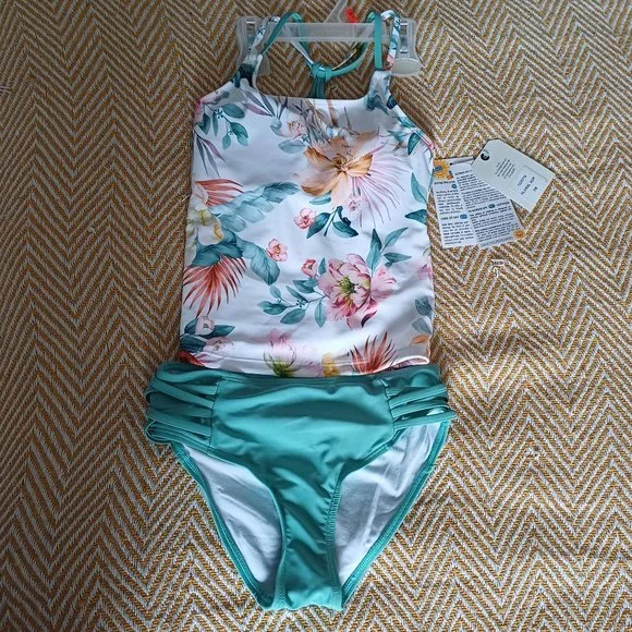 NWT M.I.D. Girls Two-Piece Floral Swimsuit Size 7-8 - Picture 1 of 8